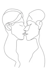 Abstract Beauty Line Drawing of Couple Faces in Minimalist Linear Style. Woman and man Profile One Line Drawing, Vector Illustration. Good for Prints, T-shirt, Banners, Slogan Modern Graphics Style