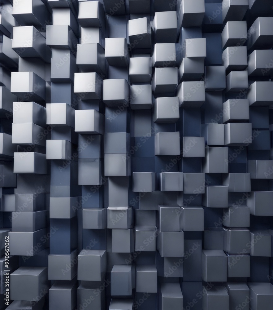 Poster A 3D of a wall composed of numerous gray cubes arranged in a grid-like pattern, creating a visually striking and abstract background.