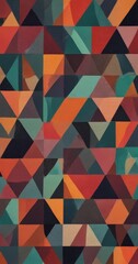 Fototapeta premium The image is a vibrant abstract composition featuring a variety of overlapping triangles in a range of colors, including shades of red, orange, green, blue, and black.