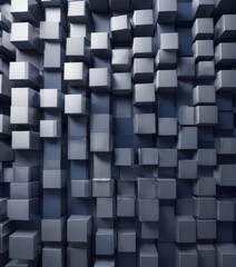 A 3D of a wall composed of numerous gray cubes arranged in a grid-like pattern, creating a visually striking and abstract background.