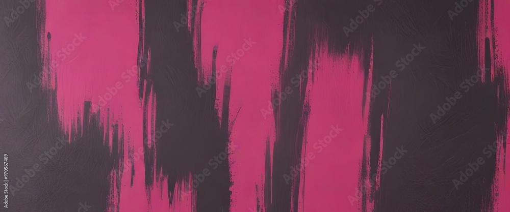 Poster a close-up view of a textured surface with vertical brushstrokes in black and pink, creating a dynamic and abstract visual effect.