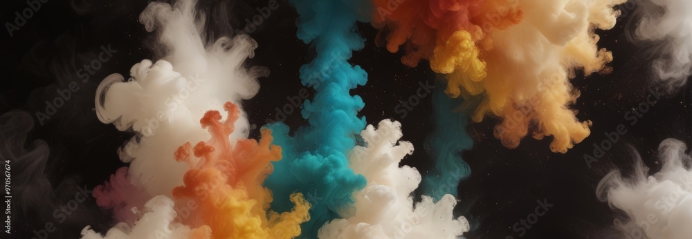 Poster Vibrant smoke swirls against a dark backdrop, creating a dynamic and captivating visual effect.
