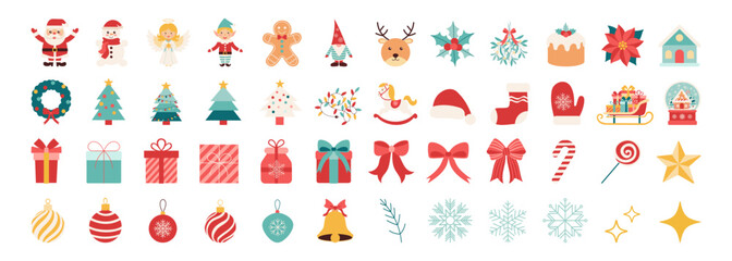 A collection of Christmas icons including Santa Claus, reindeer, and a Christmas tree. The icons are arranged in a grid, with some icons overlapping each other