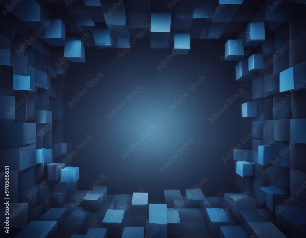 Fototapete a dark blue background with a gradient of blue cubes, creating a sense of depth and perspective.
