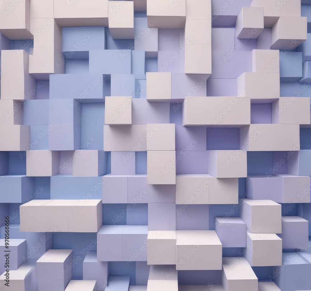 Aufkleber a 3d of a geometric pattern composed of white cubes arranged in a grid-like fashion, with varying sh