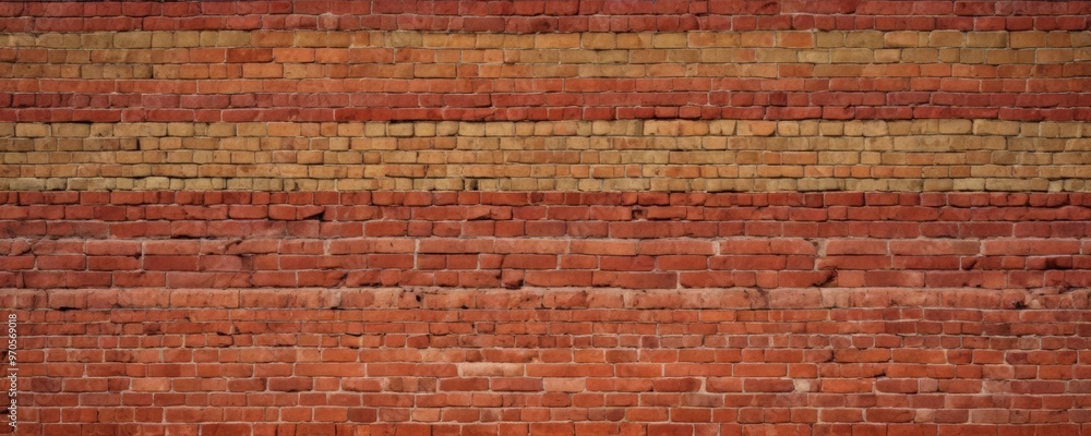 Poster A close-up view of a red brick wall, with the bricks arranged in horizontal rows and displaying a warm, reddish-brown hue.