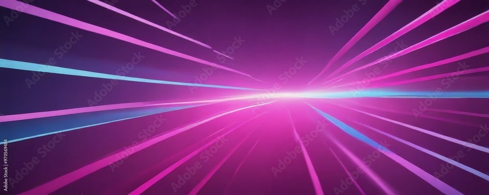 Poster a vibrant abstract background with a gradient of purple and blue hues, creating a sense of depth and movement. The lines radiate outwards from the center, converging towards