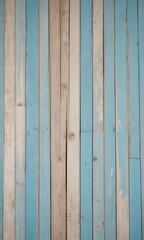 Naklejka premium A close-up view of a wooden wall with vertical planks painted in alternating blue and white colors, creating a textured and weathered appearance.