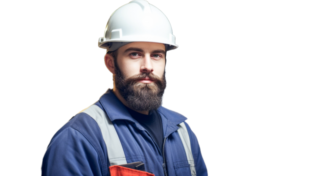 Portrait of Engineer Builder with helmet on transparent background.  - Powered by Adobe