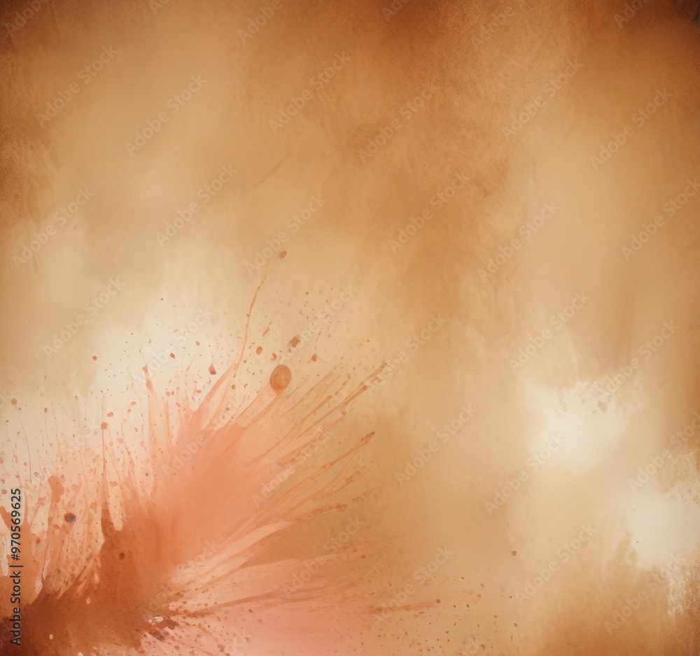 Poster abstract image with a warm, reddish-brown hue, featuring splashes of color and a sense of movement.