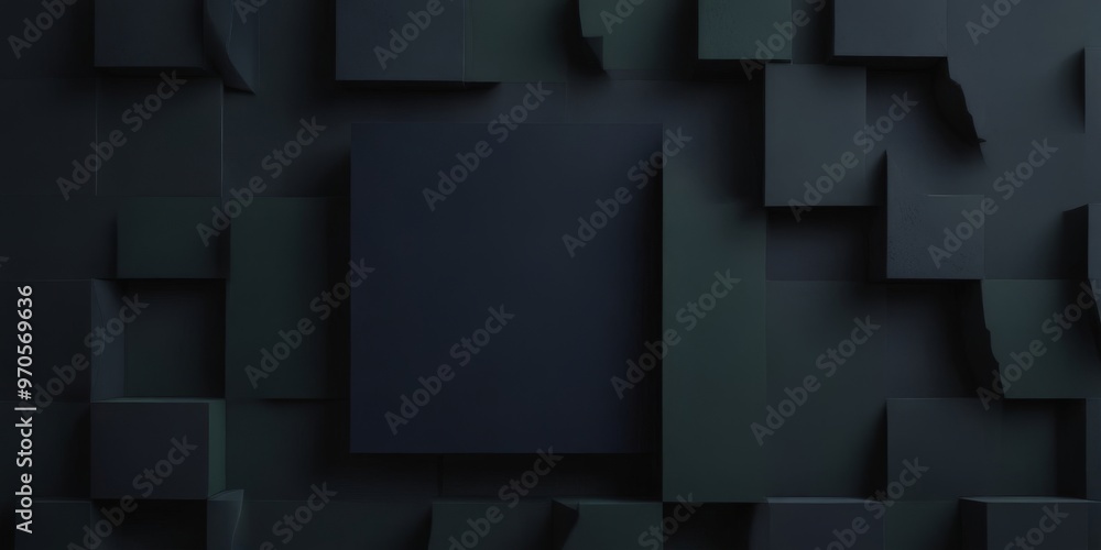 Aufkleber a dark, abstract background composed of black cubes arranged in a grid-like pattern, with a central square standing out.