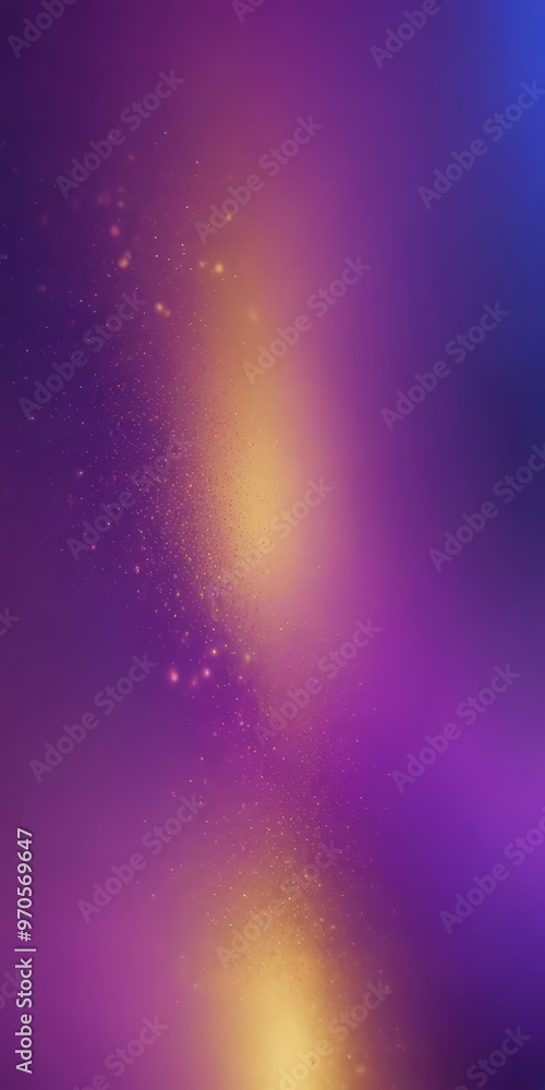 Poster a gradient background transitioning from deep purple to vibrant yellow, with small specks of gold scattered throughout, creating a sense of depth and movement.