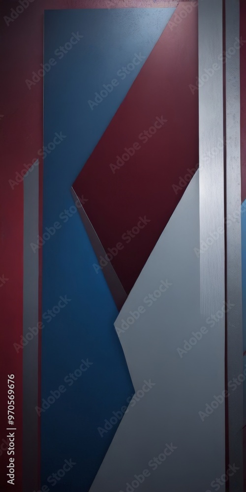 Aufkleber a geometric abstract composition with overlapping shapes in red, blue, and white, creating a sense o