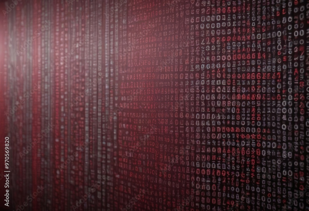 Leinwandbilder a close-up view of a wall covered in rows of binary code, with the numbers alternating between red and black.