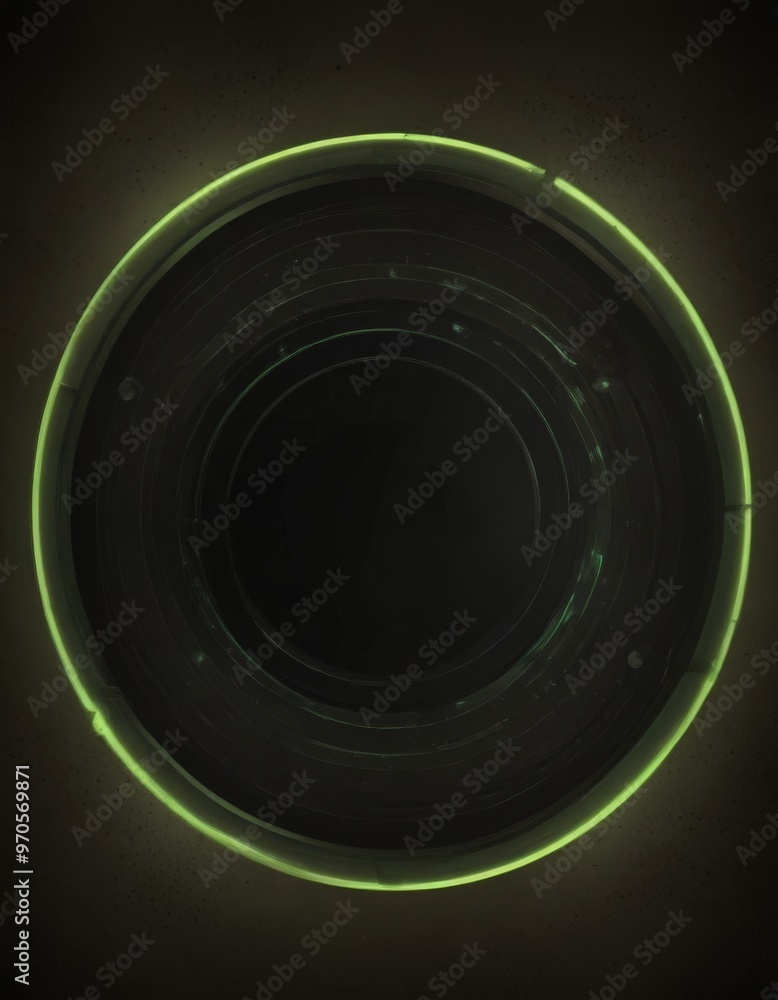 Poster a circular, glowing object with a dark background.