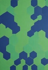 a pattern of overlapping hexagonal shapes in various shades of green and blue, creating a camouflage-like effect.