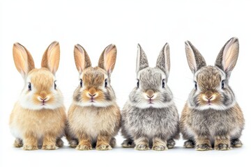 Fototapeta premium Four Adorable Baby Rabbits Sitting in a Row