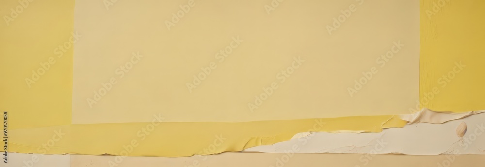 Poster a close-up view of a yellow and white abstract painting, with a textured surface and a sense of dept