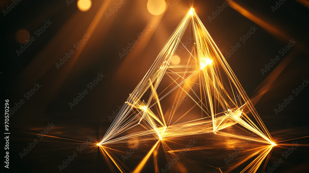 Poster simple, geometric lamp with a bright, warm glow.the lamp is made of lines and points, creating a 3d 