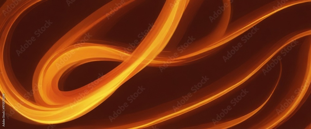 Poster a close-up view of a flame, with a dark brown background and a vibrant orange hue. The flame is curving and twisting, creating a dynamic and captivating visual effect.