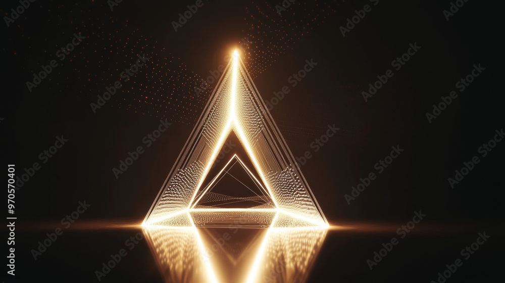 Poster simple, geometric lamp with a bright, warm glow.the lamp is made of lines and points, creating a 3d 