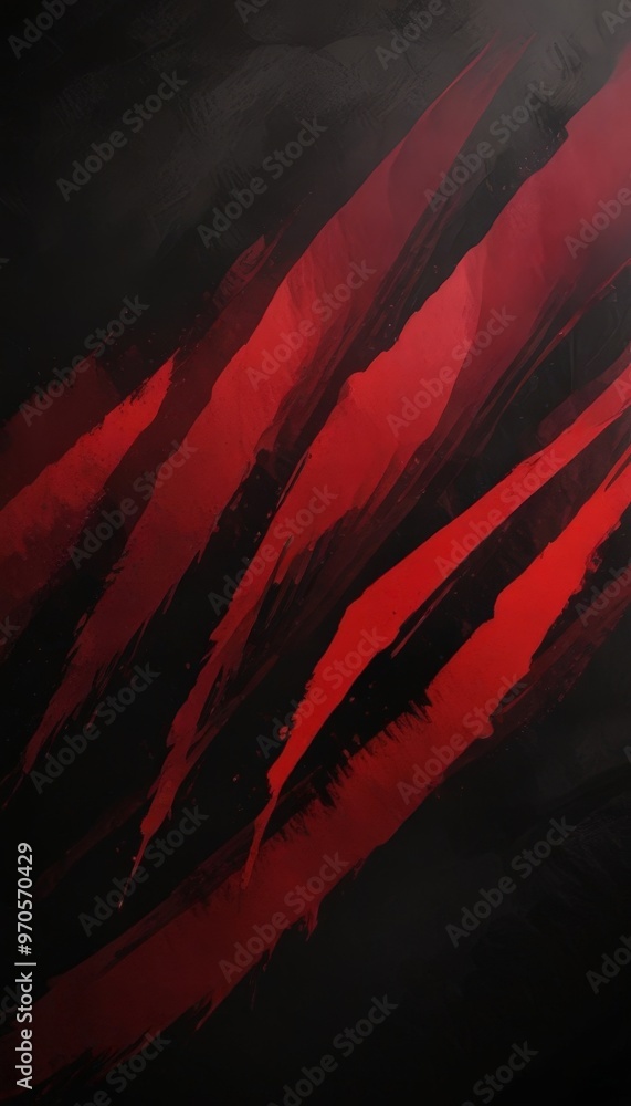 Poster a striking abstract composition of bold red and black brushstrokes, creating a dynamic and energetic visual effect.