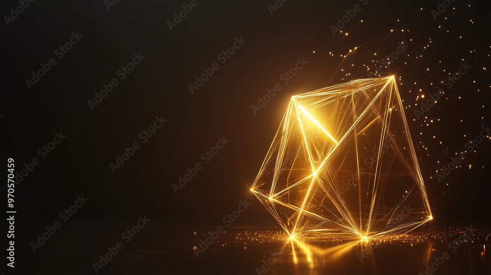 Poster simple, geometric lamp with a bright, warm glow.the lamp is made of lines and points, creating a 3d 