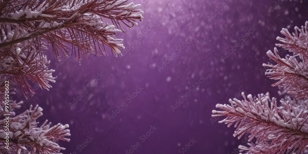 Aufkleber snowy branches frame a purple background, creating a serene winter scene.