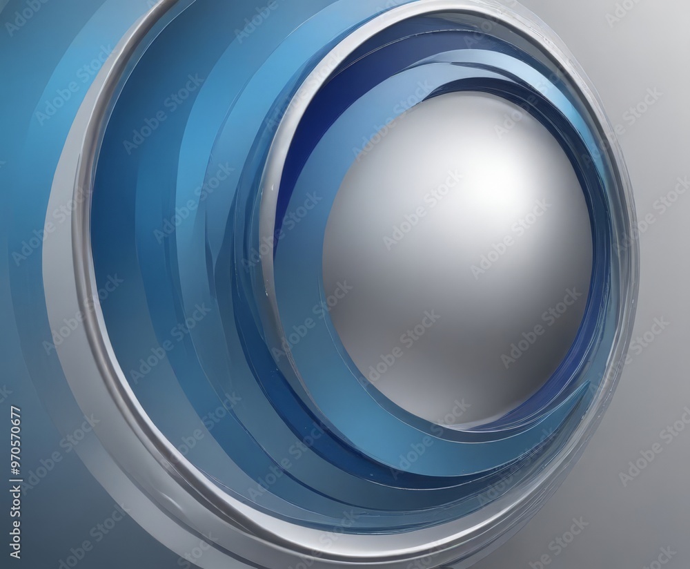 Poster a circular design composed of concentric blue and silver circles, creating a visually striking and abstract pattern.