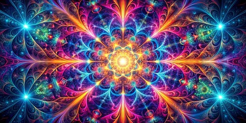Abstract star symmetrical fractal background with vibrant psychedelic colors and cinematic lighting