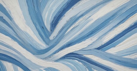 a close-up view of an abstract painting with blue and white brushstrokes arranged in a swirling pattern.