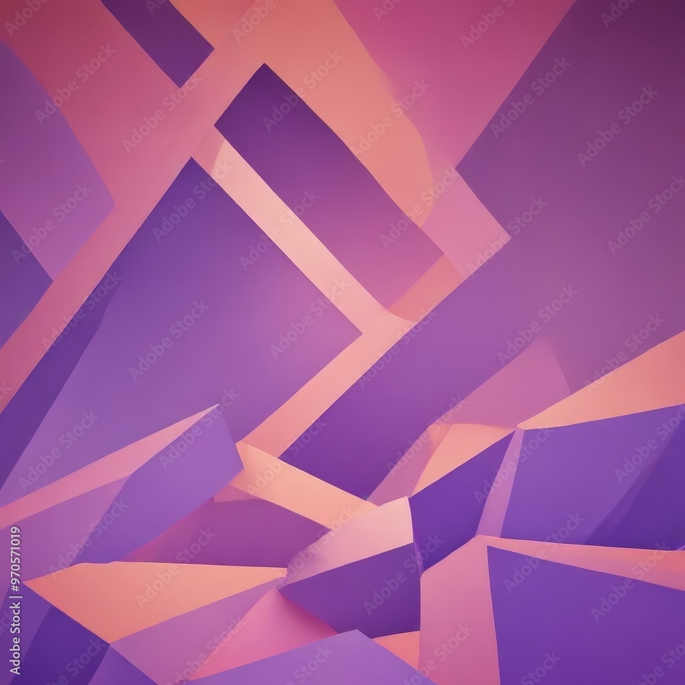 Poster a vibrant abstract composition of overlapping geometric shapes in shades of purple and pink, creating a dynamic and visually striking pattern.