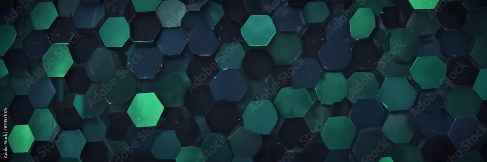 Leinwandbilder a pattern of hexagonal shapes in various shades of green and black, creating a visually striking and abstract design.