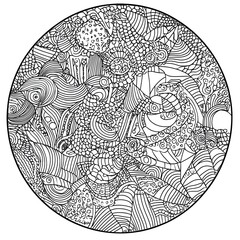 Hand drawn Doodle Difficult Circle Abstract Adult Coloring book page. Can be used as adult coloring book, coloring page, card, illustration vector