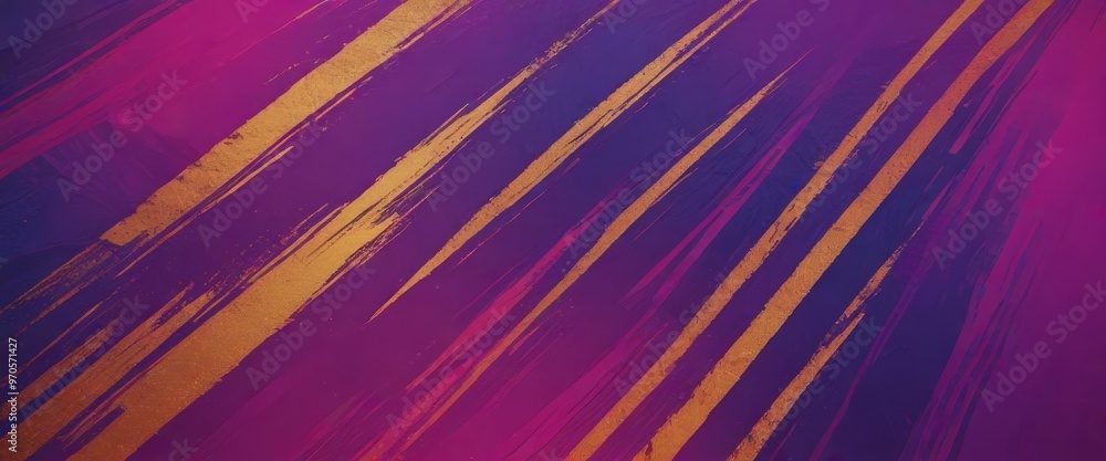 Poster a vibrant abstract pattern with diagonal lines in shades of purple and gold, creating a dynamic and visually striking composition.