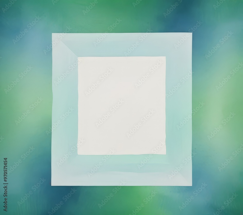 Aufkleber a white square framed by a light blue border, set against a gradient background transitioning from green to blue.