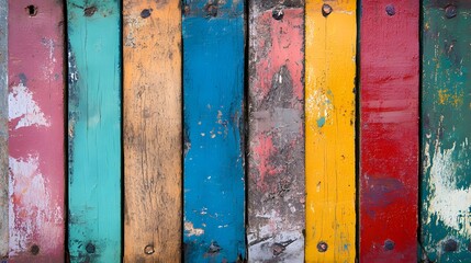 Colorful, Weathered Wooden Planks with Peeling Paint