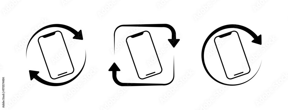 Poster rotate phone set icons. linear style. vector icons.