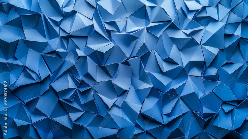 Poster this background is modern and abstract, featuring a blue geometric pattern in an origami style. it h