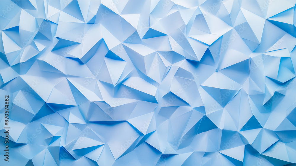 Poster this background is modern and abstract, featuring a blue geometric pattern in an origami style. it h