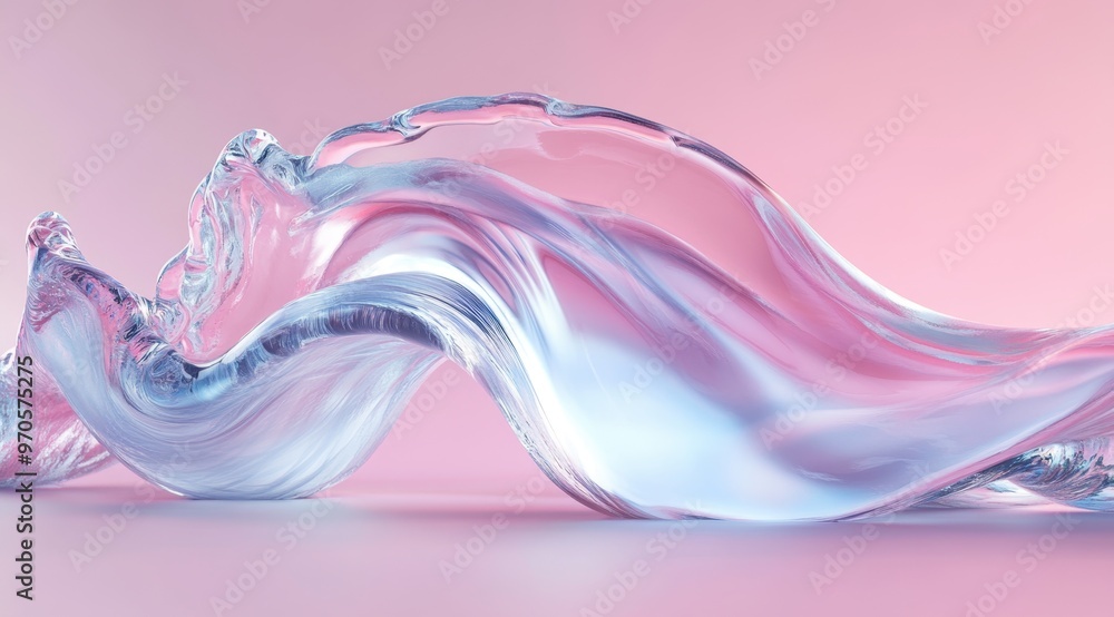 Poster 3d rendering of a colorful glass water wave, isolated on a pastel background. the color scheme is pi