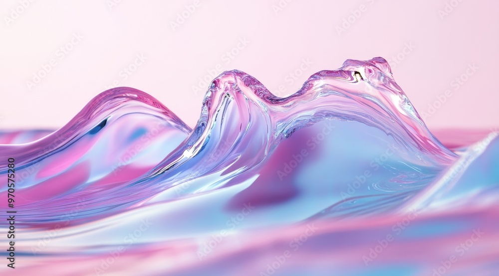 Poster 3d rendering of a colorful glass water wave, isolated on a pastel background. the color scheme is pi