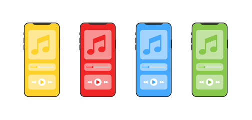 Phone player set icons. Flat style. Vector icons.