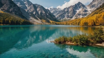 Serene Mountain Lake with Autumnal Trees