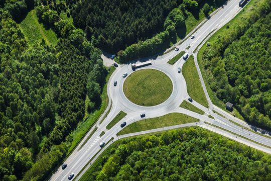 Rural round intersection in green landscape. Denmark