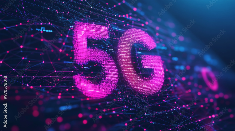 Poster this illustration shows the idea of 5g internet. it uses a low-poly style to show how fast data trav
