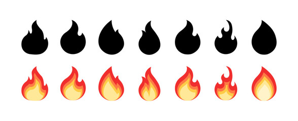 Fire emoji set icons. Flat and silhouette style. Vector icons. © Coosh448