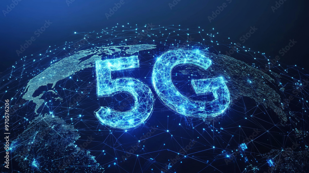 Poster this illustration shows the idea of 5g internet. it uses a low-poly style to show how fast data trav