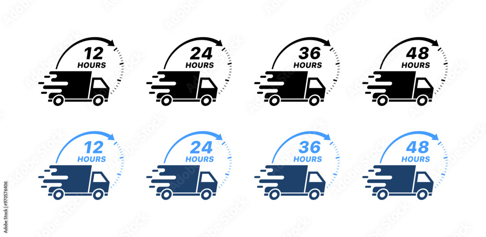 Poster 12 24 36 48 hours set icons. timer icons. flat and linear style. vector icons.