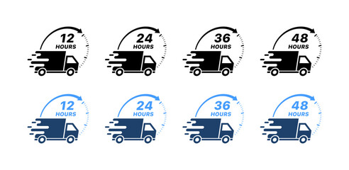 12 24 36 48 hours set icons. Timer icons. Flat and linear style. Vector icons.